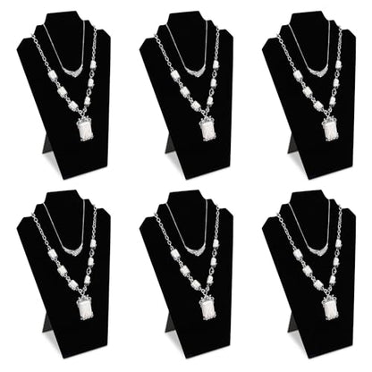 MOOCA 6 Pcs Velvet Covered MDF Wood with Cardboard Easel Multiple Necklace Display, 8 1/2 "W x 3" D x 12 1/2 "H Inches, Black Color - color: Black Velvet
