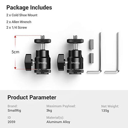 SmallRig 1/4" Camera Hot Shoe Mount, Ballhead Tripod with Additional 1/4" Screw, 2pcs Pack - 2059 (Pack of 2) - size: 2pcs pack (Pack of 2)