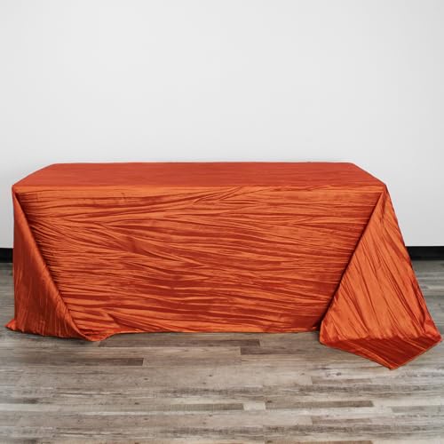 YOUR CHAIR COVERS - 90 x 132 inch Rectangular Crinkle Taffeta Tablecloth - Terracotta, Rectangle Table Linens for 6 ft Rectangular Tables, Wedding Crushed Table Cloth - color: Terracotta, size: 132" x 90" (Rectangular)