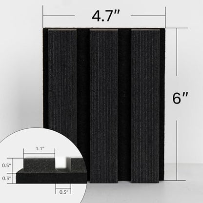 Smartstandard Sample Wood Slat Wall Panel, Soundproof Wooden Wall Panels, Acoustic Wood Panels for Wall, Matte Black, Sample Pack - color: Black Oak, size: 6" x 4.7"