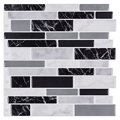 WOWSTAR 10-Sheet Peel and Stick Backsplash Tile for Kitchen Wall, Back Splash Stick On Tiles for Kitchen (12"x 12", Black Marble) - color: Black