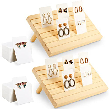 Marsui 62 Pcs Wood Earring Display Stand Earring Card Display 2 Sets of Holder with Cards Jewelry Stands for Selling - color: Wood Color