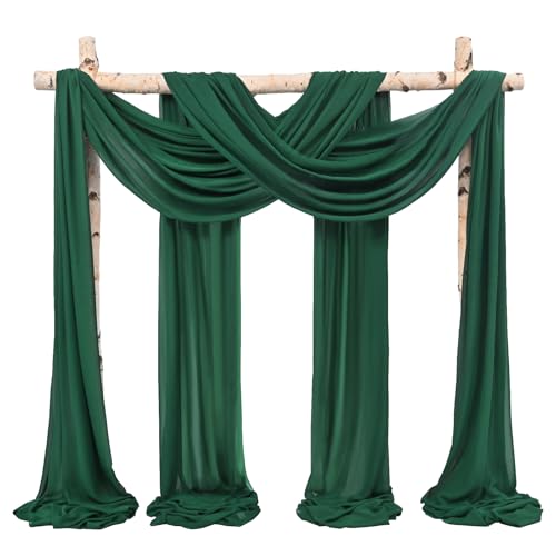 Wedding Arch Draping Fabric,4 Panels 28" x20ft Emerald Green Wedding Arch Drapes for Ceremony Chiffon Fabric Drapes Arbor Drapery Decorations for Reception Sheer Backdrop Curtain for Party - color: Emerald Green, size: 28"W x 240"L (Pack of 4)