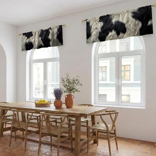 Cowhide Pattern Curtains, Two-Pack, Black White Rustic Farm Texture, Short Style, Suitable for Kitchen, Bathroom, Bedroom, 54x18 inches. - color: Cowhide