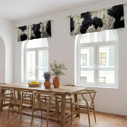 Cowhide Pattern Curtains, Two-Pack, Black White Rustic Farm Texture, Short Style, Suitable for Kitchen, Bathroom, Bedroom, 54x18 inches. - color: Cowhide