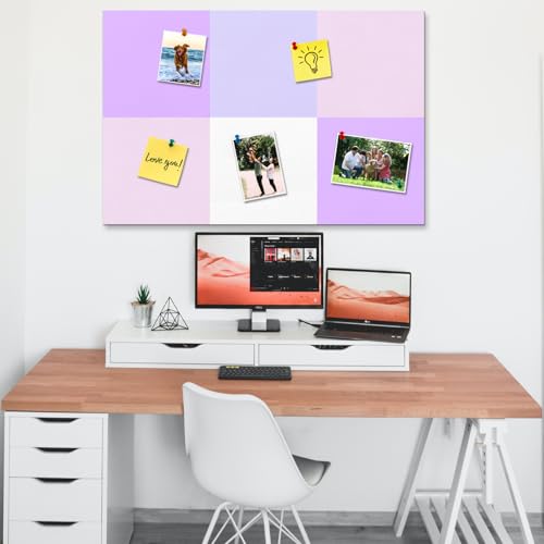 Square Felt Cork Bulletin Board Tiles, Self Adhesive DIY Felt Pin Board for Wall 30" x 20" with 35 Pushpins for Office School Home Wall Decor Stickers Memos Photos Display (Purple+Pink) - color: C- Purple & Pink, size: Square