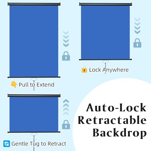 Retractable Blue Photography Backdrop 36" x 59", Portable Roll-Up, Pull-Down Background, Auto-Lock Backdrop Screen for Passport Photo, Product Photography, Headshots, Video Studio - color: Blue
