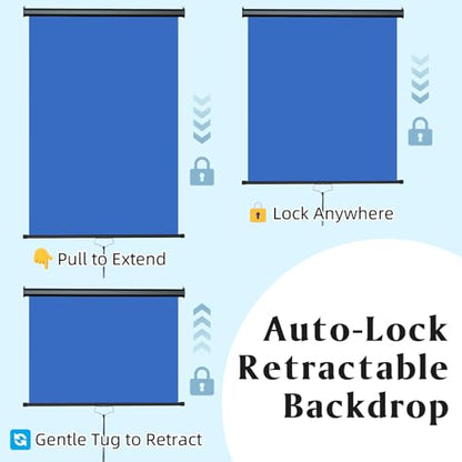 Retractable Blue Photography Backdrop 36" x 59", Portable Roll-Up, Pull-Down Background, Auto-Lock Backdrop Screen for Passport Photo, Product Photography, Headshots, Video Studio - color: Blue