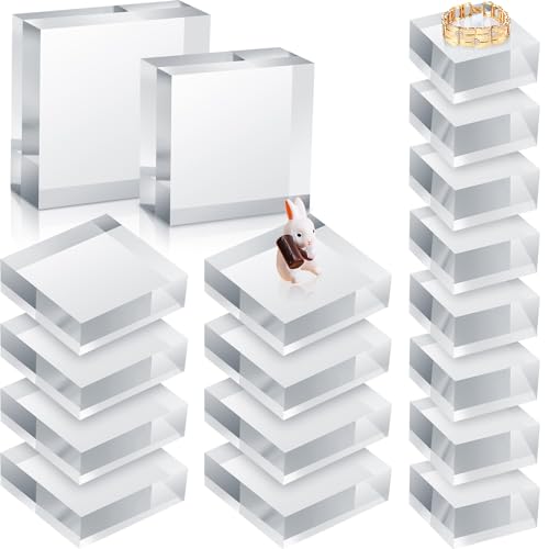 Remerry 16 Pcs Clear Acrylic Blocks Square Display Block Clear Polished Cube Acrylic Jewelry Display Stand Ring Showcase Holder Base(2 x 2 x 1 Inch, 3 x 3 x 1 Inch) - size: 2 x 2 x 1 Inch, 3 x 3 x 1 Inch