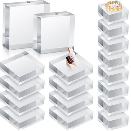 Remerry 16 Pcs Clear Acrylic Blocks Square Display Block Clear Polished Cube Acrylic Jewelry Display Stand Ring Showcase Holder Base(2 x 2 x 1 Inch, 3 x 3 x 1 Inch) - size: 2 x 2 x 1 Inch, 3 x 3 x 1 Inch