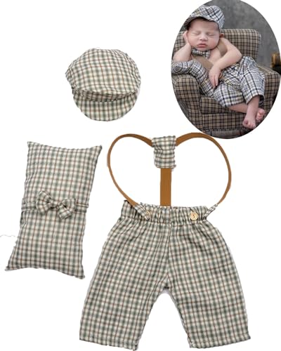 Newborn Baby Boy Suspender Pants Photo Outfits Gentleman Photography Outfit Girl - color: Khaki2