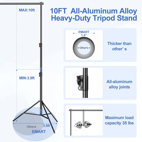 EMART 12x10ft(WXH) Backdrop Stand Heavy Duty, Adjustable Backdrop Banner Holder Back Drop Stand for Party, Photography Background Support Equipment Kit for Photo Studio, Wedding, Birthday, Exhibitions - size: 10x12ft