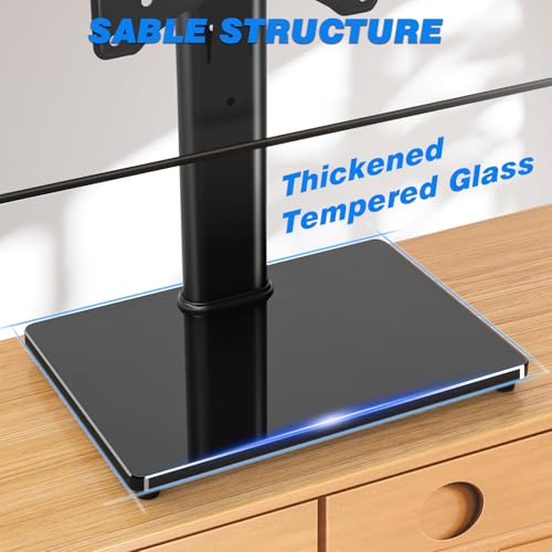 Rfiver Universal Swivel Tabletop TV Stand for Flat Screens 23 24 26 32 39 40 42 43 Inch, Heavy Duty Center Pedestal Stand Replacement with Black Tempered Glass Base and Height Adjustable Mount - size: 19-43 inch