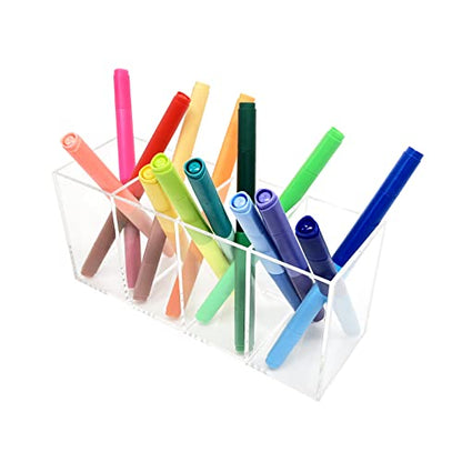 HSYMQ Acrylic Pen Holder 4 Compartments Clear Pencil Holder Organizer Makeup Brush Holder