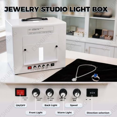 Photo Studio Light Box, Jewelry Light Box with 360° Turntable – Shadow-Free Soft Lighting, Supports Suspended Or Flat-Lay Shooting, 1kg/2.2lbs Capacity, 4 Led Lights, for Necklaces(TB20) - color: TB20