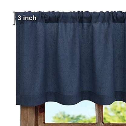 Sheer Linen Valance for Windows - 18 Inch Rod Pocket - Country Farmhouse Nautical Semi Privacy Curtain for Boys Bedroom, Kids, Small Window, Bathroom - Navy Blue - color: Navy