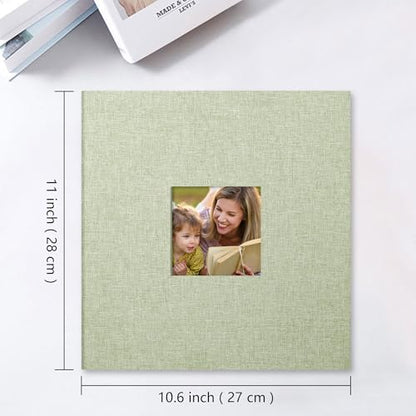 Vienrose Large Photo Album Self Adhesive for 4x6 8x10 Pictures Linen Scrapbook Album DIY 60 Blank Pages with A Metallic Pen Grassgreen - color: Grassgreen, size: 11"x10.6" 60Pages