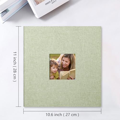 Vienrose Large Photo Album Self Adhesive for 4x6 8x10 10x12 Pictures Linen Scrapbook Album DIY 60 Blank Pages with A Metallic Pen Grassgreen - color: Grassgreen, size: 13"x12.6" 60Pages