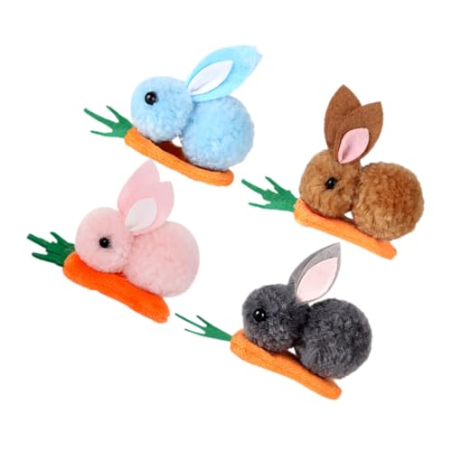 STOBOK Easter Hair Clips 4Pcs Mini Plush Bunny and Carrot Hairpins Cute Hair Accessories for Easter Party Celebration and Everyday Wear