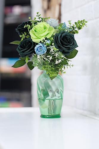 LVEFIT 12pcs Artificial Rose Flower Dark Green Rose Emerald Green Flower with Long Stem Silk Roses Bouquet for Wedding Bridal Shower Party Home Decoration - color: Emerald Green, size: 12pcs