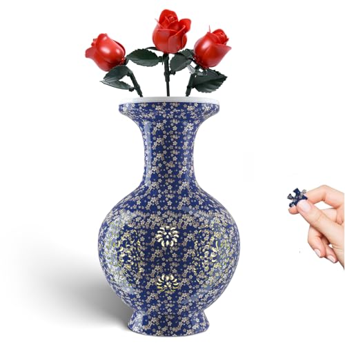 3D Puzzles Vase for Adults, 200 Pieces Plastic DIY Unique Flower Vase with LED Light, House Warming Gift Birthday Gifts for Flower Arrangements and Home Decor (C-Midnight Blue Blossom) - color: C-midnight Blue Blossom