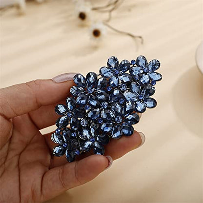 Aimimier Flower Crystal Hair Barrettes Shiny Rhinestone Hair Spring Clips Hair Pins Bridal Hairpiece Wedding Hair Accessories for Women (Blue) - color: Blue