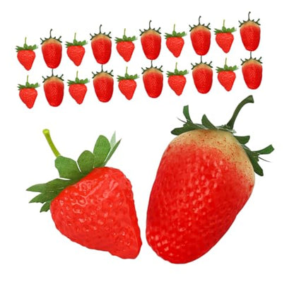 Abaodam 30pcs Realistic Faux Strawberries Artificial Red Strawberry Models Plastic Fruit Decorations for Home Kitchen Party Photography Props