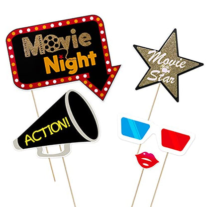 21Pcs Photo Booth Props for Movie Night Themed Party Supplies Photobooth Kit for Birthday, Wedding, Graduation, Bachelorette Party Decorations