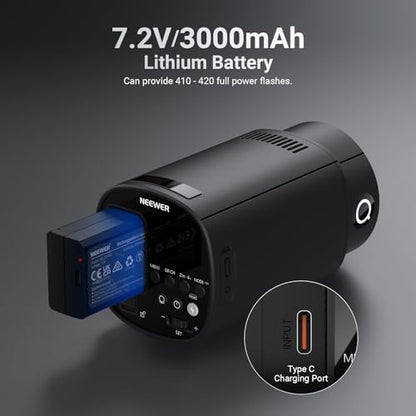 NEEWER 120Ws 2.4G TTL Outdoor Strobe Flash, Compatible with Godox, 1/8000s HSS Portable Studio Monolight with Modeling Light /3000mAh Battery/420 Flashes/1.5s Recycle for Photography Photoshoots, Q120