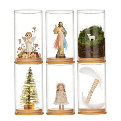 6 Pack 360° Clear Dustproof Stackable Display Box for Mini Figures Jesus Miniatures Building Blocks with Wood Base
