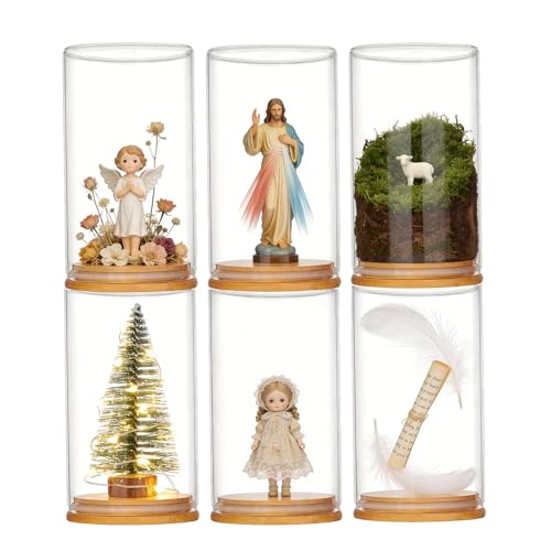 6 Pack 360° Clear Dustproof Stackable Display Box for Mini Figures Jesus Miniatures Building Blocks with Wood Base