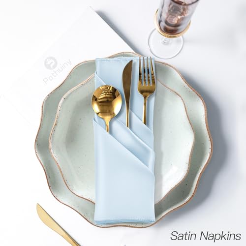 P Pothuiny 12 Pcs Silky Light Blue Satin Napkins 17 x 17 Inches, Square Smooth Wedding Dinner Napkins Satin Cloth Napkins Table Napkins for Banquet Party Restaurant Decor, Thanksgiving, Christmas - color: Light Blue