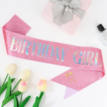 CIEHER Pink Birthday Sash - It's My Birthday - Glitter Fabric Sash for Girls - 62" L x 3.6" W - Adjustable - 1 Count (Pack of 1) - Female - Pink - HAIRBAND - color: Pink