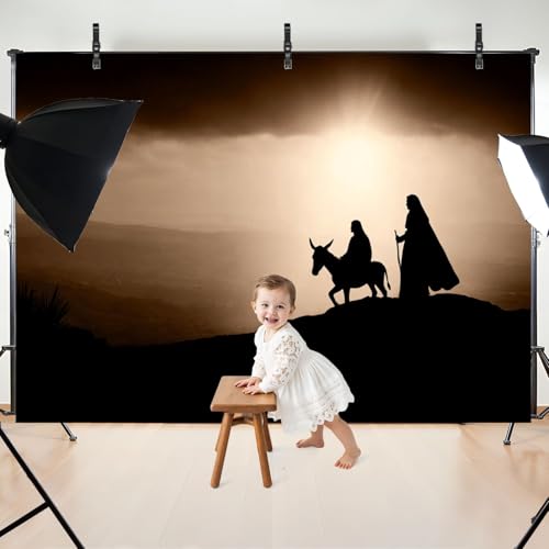 5x7ft Photography Backdrop Christmas Religious Joseph Mary Baby Jesus Donkey Bethlehem City Photo Backdrop Photography Background for Photoshoot Portrait Video Party Photo Studio Prop Booth - color: Color2