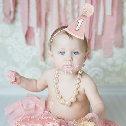 Neutral 1st Birthday Party Hat - Simple First Cone Hat, One Birthday Decoration Photo Props - color: Lotus Pink