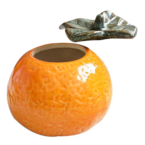 Beaupretty Ceramic Orange-shaped Food Storage Jar with Lid Nordic Style Simulation Orange Decoration Kitchen Tea Canister for Home Organization and Photography Props