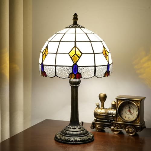 Mediterranean Style Geometric Pattern Small Tiffany Lamp Stained Glass Table Lamp Cute Unique Bedside Nightstand Light Living Room Dining Room Decorative Desk Lamp Atmosphere Lamp Creative Gift - color: stained glass Lamp G