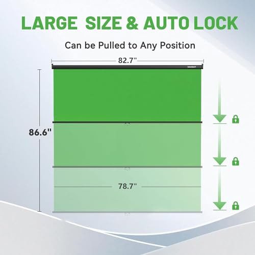 RAUBAY Retractable Pull Down Green Screen - 78.7" x 86.6" Collapsible Wall-Mount Background for Professional Video Production, Chroma Key Backdrop for YouTube, TikTok, Streaming, Video Conferencing - color: Green, size: Wider(78.7 x 86.6in)