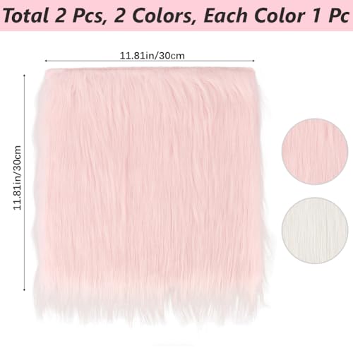 CREATCABIN 2 Packs Small Square Pink White Faux Fur Sheepskin Cushion Fluffy Plush Area Rug Small Product Photo Background 12’’ Luxury Photo Props for Tabletop Photography Jewelry Nail Art Home Decor - style: Pink & White
