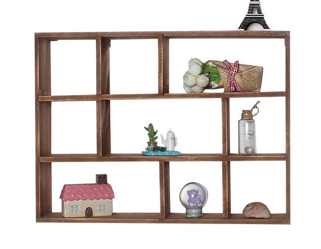 Shadow Box Display Shelf, Wall Mounted Wooden Hanging Display Shelf Floating Shelf Perfect for Little Figurines, Multi-Slot Wall Collection Freestanding Farmhouse Decor Display Case (Style I, Brown) - size: 9 Slot