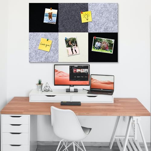 Square Felt Cork Bulletin Board Tiles, Self Adhesive DIY Felt Pin Board for Wall 30" x 20" with 35 Pushpins for Office School Home Wall Decor Stickers Memos Photos Display (Gradual Grey) - color: A- Gradual Grey, size: Square