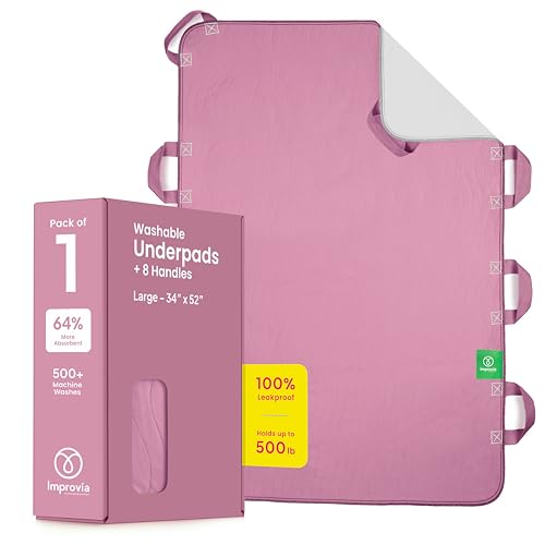 Improvia Positioning Bed Pad, with 8 Reinforced Handles, Quick-Drying, Washable, Waterproof, for Lifting, Turning, Transfering, Elderly and Incontinence Patients (Pink, 34" x 52" - Pack of 1) - color: Pink, size: 34"x52" (Pack of 1)