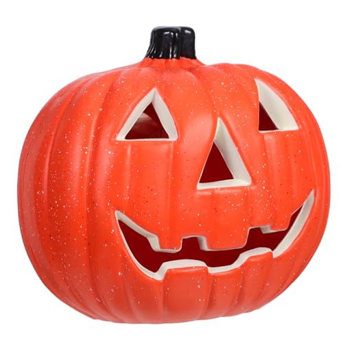 Housoutil Hollow Out Jack-o-Lantern Orange Decor Outdoor Plant LED Lanterns Halloween Pumpkin Table Light Artificial Glowing Pumpkins LED Halloween Pumpkin Light Plastic Orange Party Decor