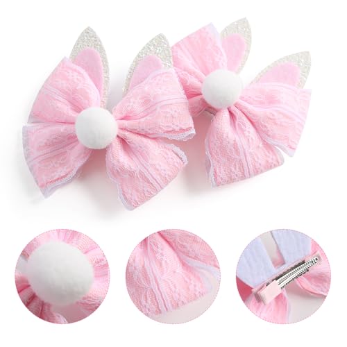 2PC Easter Bunny Ears Hair Bow Clips 4 Inch Rabbit Hair Accessories Spring Party Supplies Pink - color: Pink