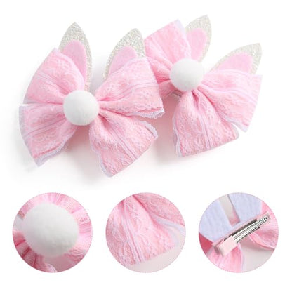 2PC Easter Bunny Ears Hair Bow Clips 4 Inch Rabbit Hair Accessories Spring Party Supplies Pink - color: Pink