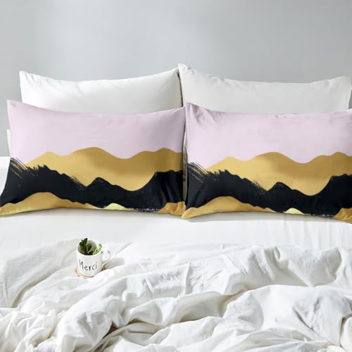 Feelyou Black and Gold Pink Bed Sheets Set Pink Gold Abstract Art Fitted Sheet Modern Marble Aesthetic Bedding Set for Boys Girls Abstract Art Bed Cover Twin Size with 1 Pillow Case - color: Multi 17, size: Twin
