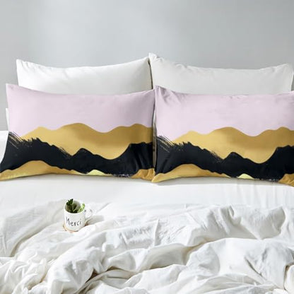 Feelyou Black and Gold Pink Bed Sheets Set Pink Gold Abstract Art Fitted Sheet Modern Marble Aesthetic Bedding Set for Boys Girls Abstract Art Bed Cover Twin Size with 1 Pillow Case - color: Multi 17, size: Twin
