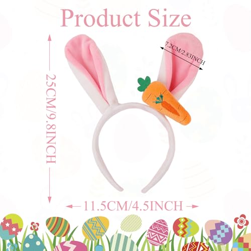 Ecuupas Easter Bunny Headbands,Pink Rabbit Ear Hairbands for Women,Orange Carrot Hair Hoop,Non-Slip Headwear Girl Hair Accessories for Easter,Makeup Cosplay Party