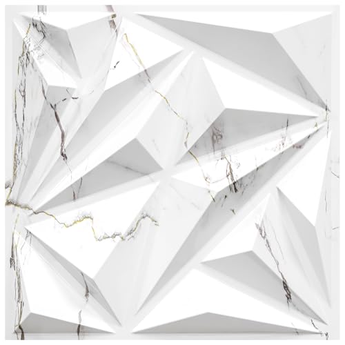 STICKGOO 33 Pack 3D Wall Panels for Interior Wall Decor, 12''x12'' Diamond Textured Wall Panels, White Marble Mixed Gold Thread Accent Covering Panles for Living Room, Gaming Room, TV Background - color: White Marble Mixed Gold Thread