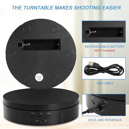 22 lbs Motorized Rotating Display Stand for Jewelry, 360 Degree, Automatic Mute Rotating Display Stand, Electronic Turntable with USB Charging Port for Display, Photography Products, Cupcakes, Toys
